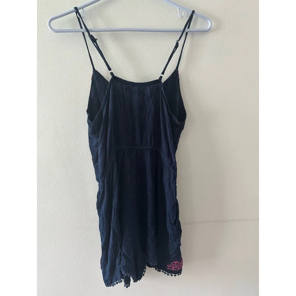 American Rag Romper Women's Medium Navy Sleeveless Embroidered Bohemian Boho - Image 5