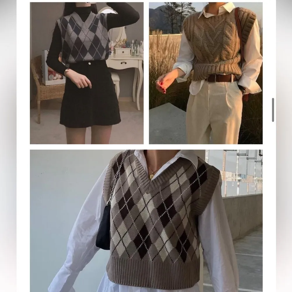 Dark Academia Vintage Wool Blend Thick Knit Turtleneck Sweater with Vest Overlay Gray Size M - Image 2