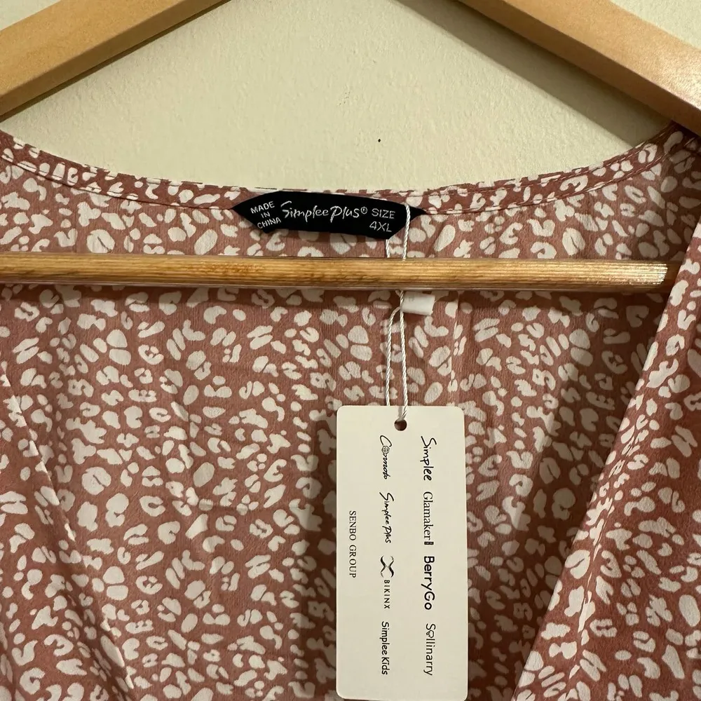 Simplee Plus Printed Knot Front Ruffle Hem Mini Dress Size 4XL NEW WITH TAGS - Image 6