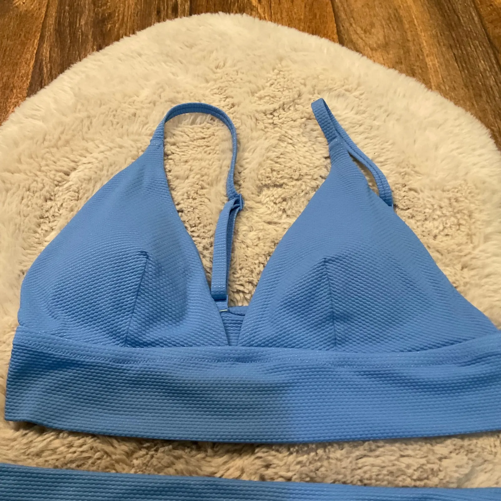 Aerie Bikini Size Large Blue Textured Waffle Knit Swimsuit‎ 2 Piece - Image 2
