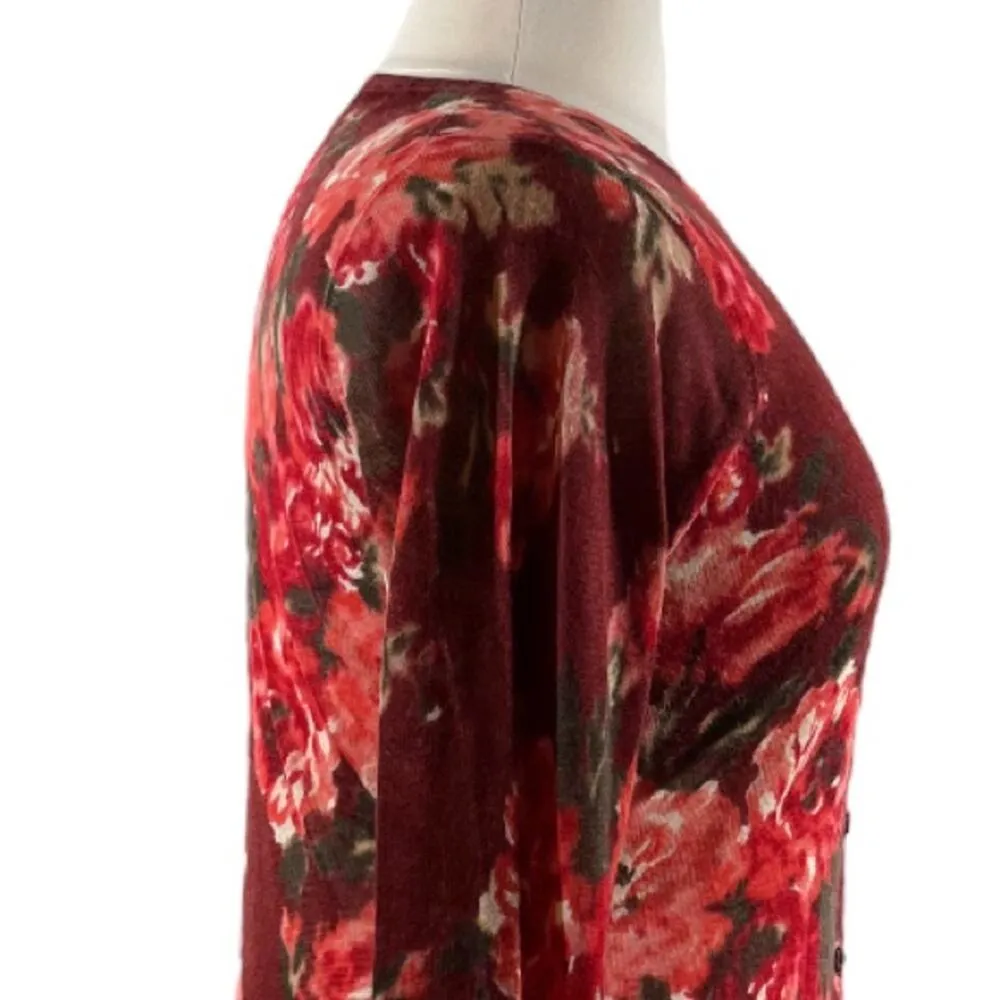 LOFT Cardigan Sweater Button Up Long Sleeve Burgundy Pink Floral Women’s Size XL - Image 7