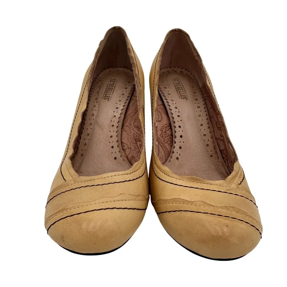 Seychelles Yellow Leather Retro Round Toe Wedge Heels Size 7.5 - Image 4