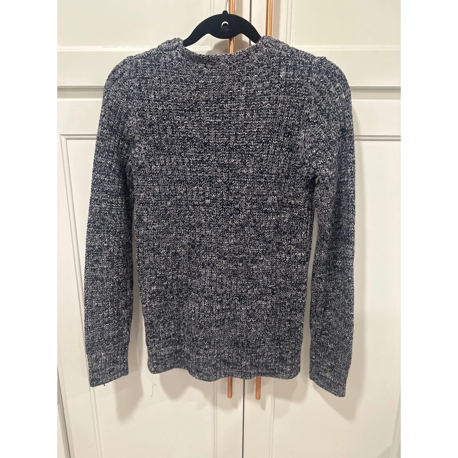 Banana Republic Womens cable Knit Bohn Sweater Blue White Marled  M cotton blend - Image 5