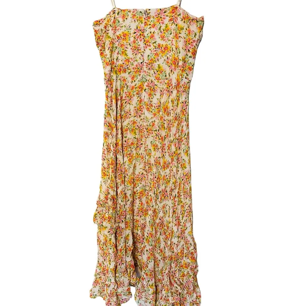 SHOSHANNA MIDNIGHT Remy Orange Yellow Floral Strapless Midi Dress Size 14 - Image 4