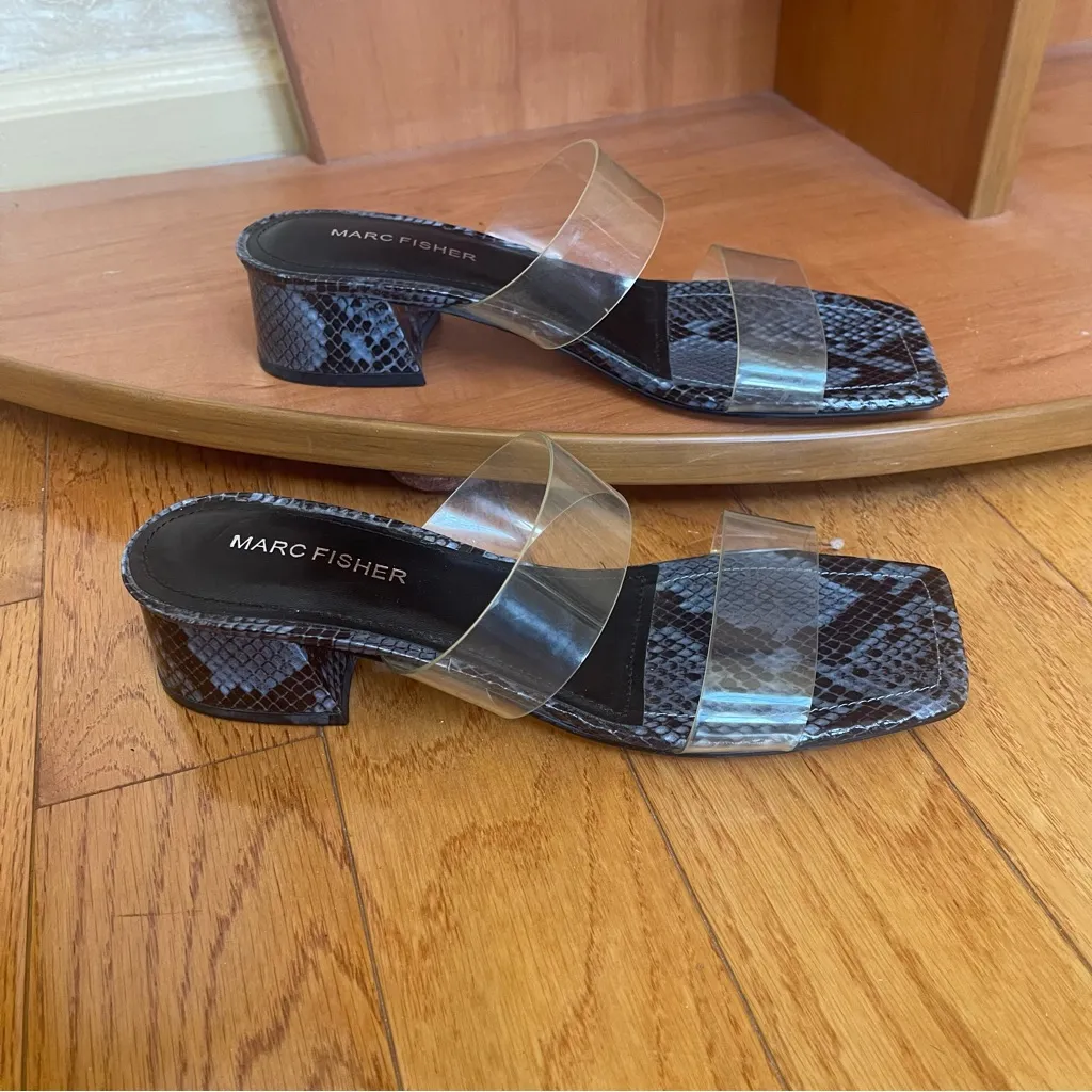 Marc Fisher MFYORI 2 Clear Strap Block Heel Sandals Animal print Blue Size 8.5M - Image 3