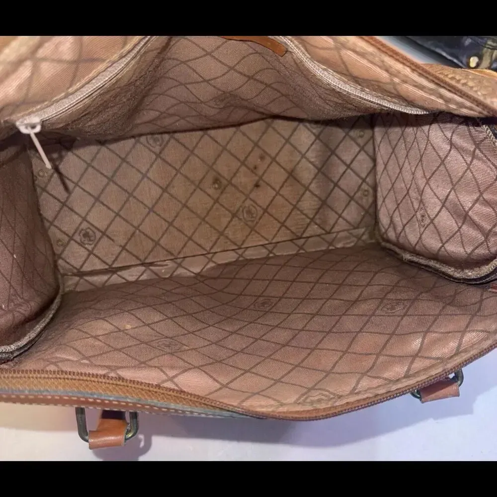 JR Vintage Brown Tan Leather Fabric Lined American Made Western Designer Handbag - Image 14