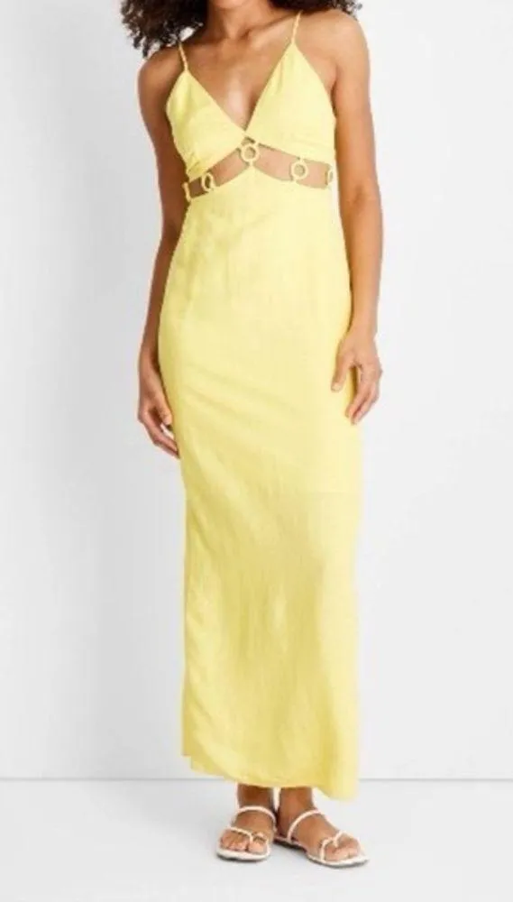 Future Collective Jeneé Naylor Yellow Linen Blend Sleeveless Dress Women’s 16 - Image 2