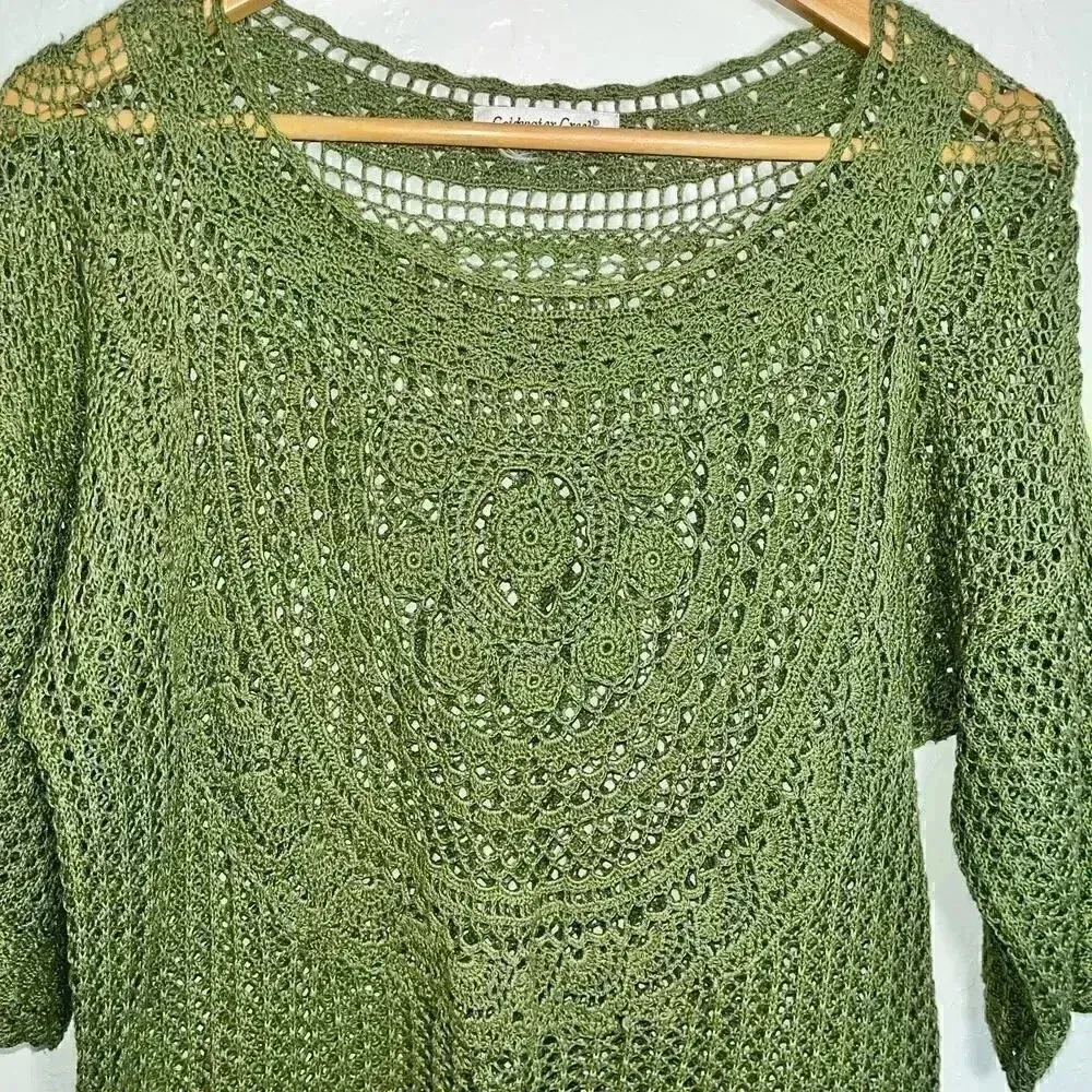 Coldwater Creek Green Boho Crochet Top Medium‎ - Image 3