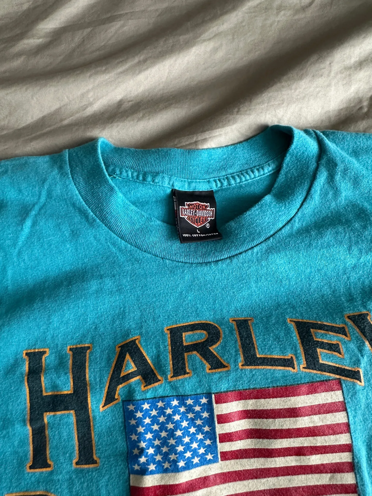 Vintage Harley Davidson Teal Graphic T-Shirt 1998 Phoenix, Arizona Sz Large - Image 2