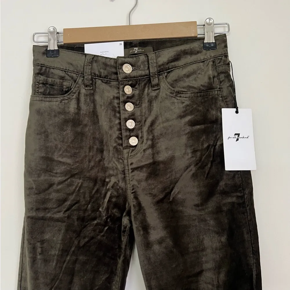NWT 7 For All Mankind Green Fatigue High Waist Velvet Ankle Skinny Pants Size 26 - Image 7