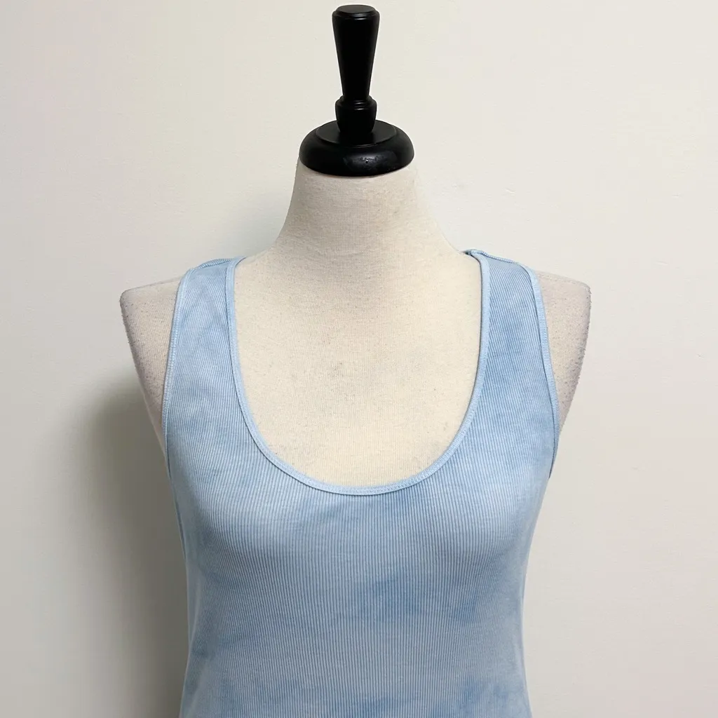 Express Light Blue Tie Dye Scoop Neck Ribbed Slim Fit Tank Top Pima Cotton Large - Image 2