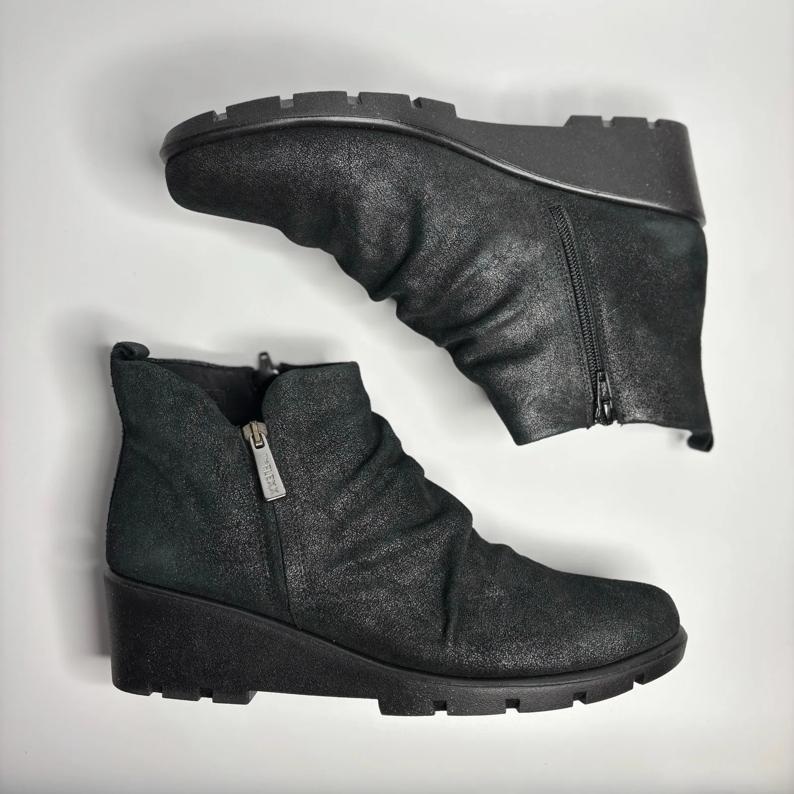 The FLEXX Slingshot Leather Wedge Booties in Black Graffio Size 9 - Image 7