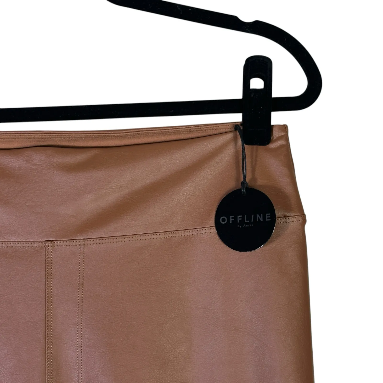 NWT OFFLINE by Aerie Real Luxe Leggings Womens XL Brown Faux Leather High Rise - Image 4