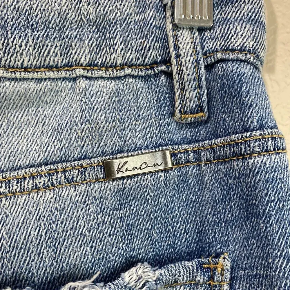 VICI Straight Leg Jeans Light Wash Distressed Raw Hem High Rise Kancan Size 1 24 Blue - Image 7