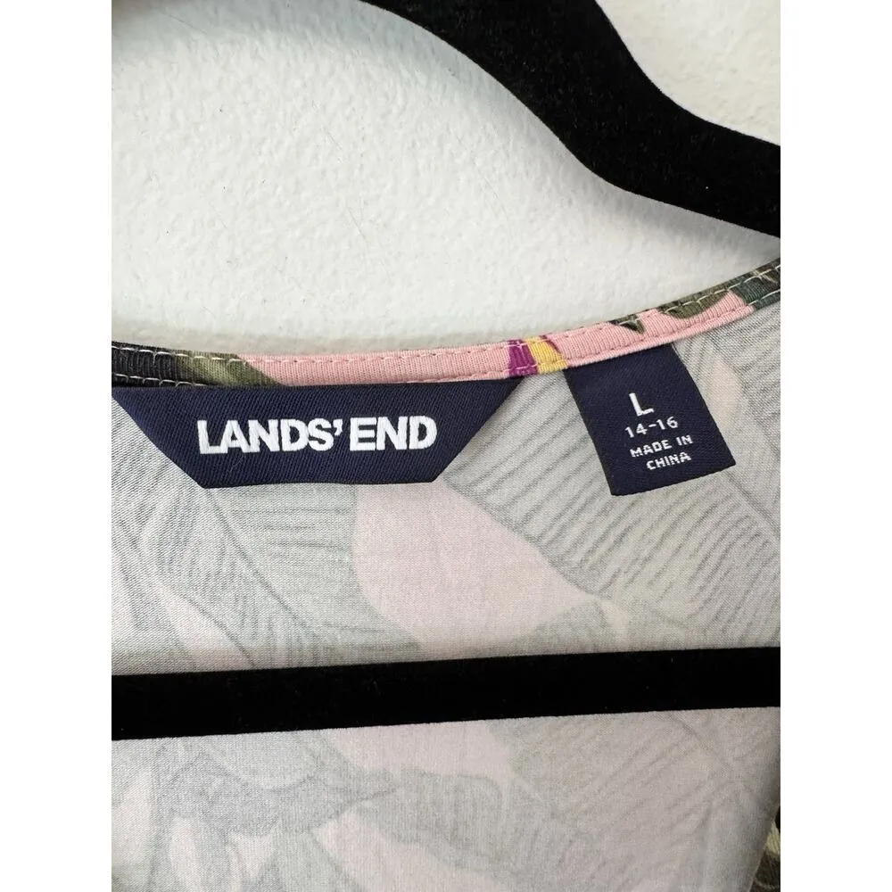 Lands End Pink Tropical Leaf Print V Neck Jersey Knit Maxi Dress Sz Large Resort - Image 4