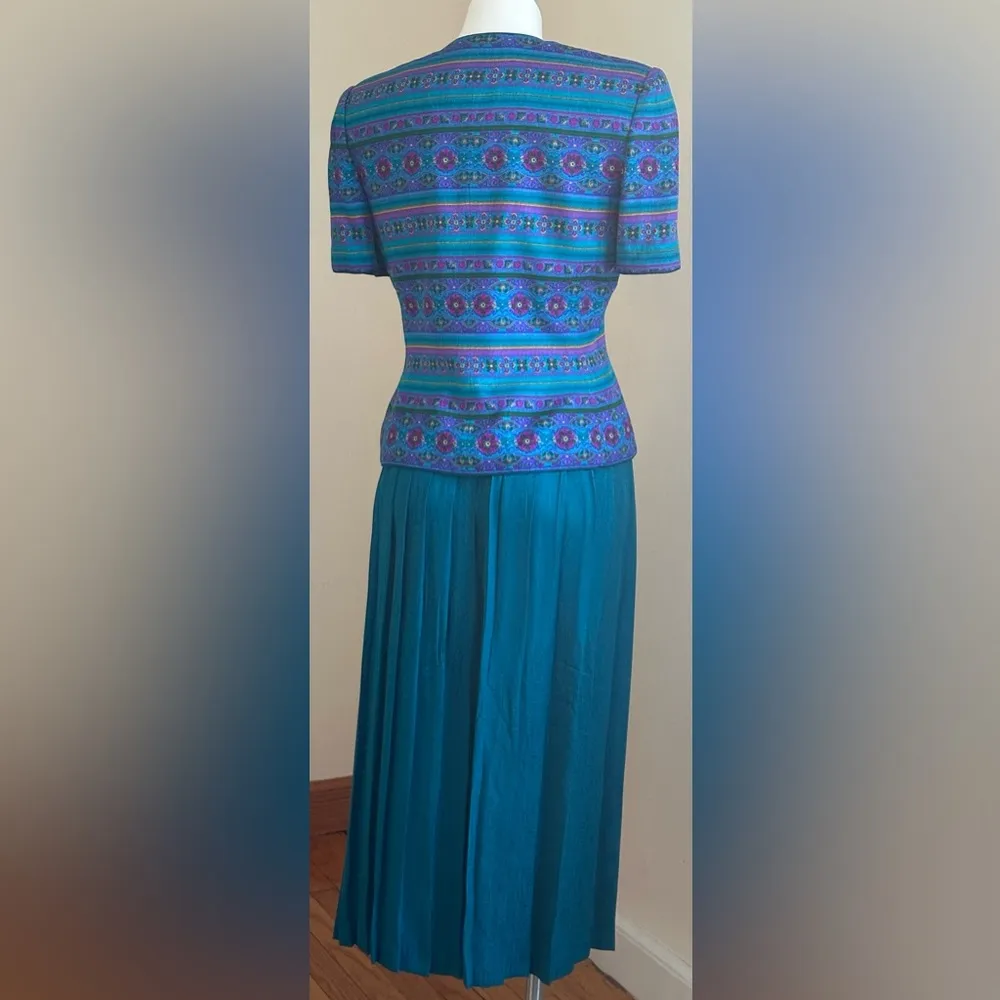 Adrianna Papell Safe Silk Blue,Pink,Purple,Yellow Satin Skirt Set 100% Silk Sz 6 - Image 3