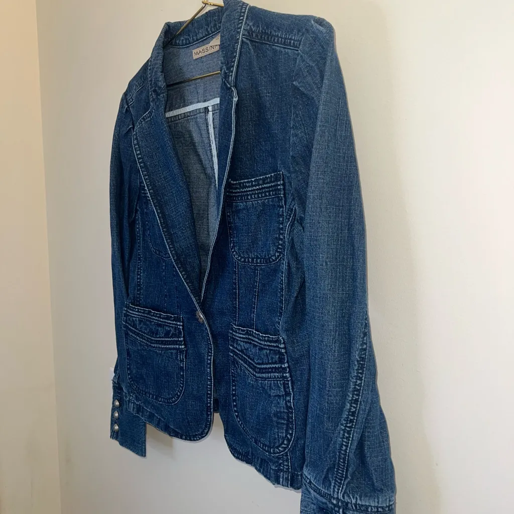 Y2K Massini Denim Blazer Jacket Fitted Jean Jacket Size M - Image 3