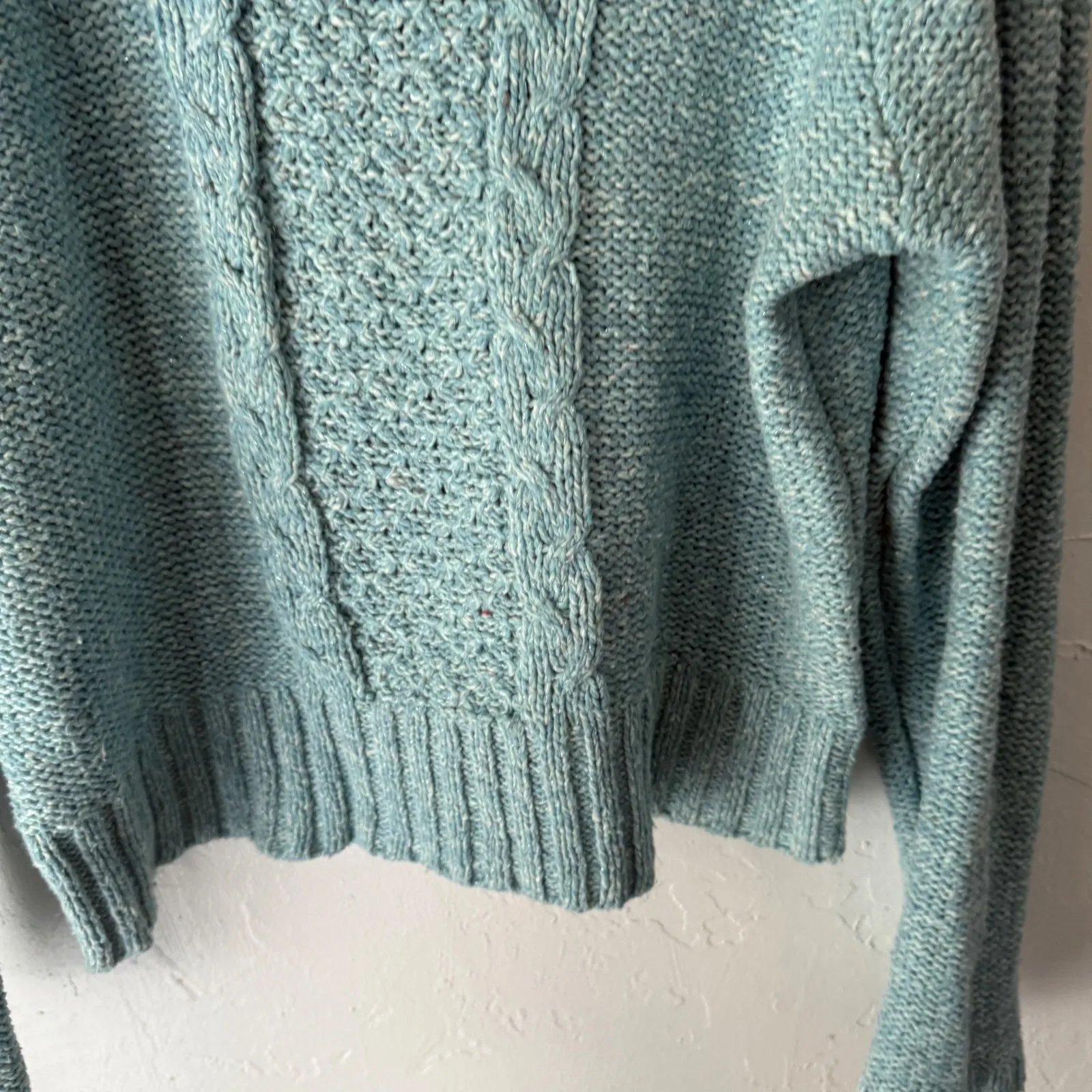 Crazy Horse Vintage Y2k Teal Cable Knit Turtleneck Sweater Academia Gilmore Girl Blue Size M - Image 5
