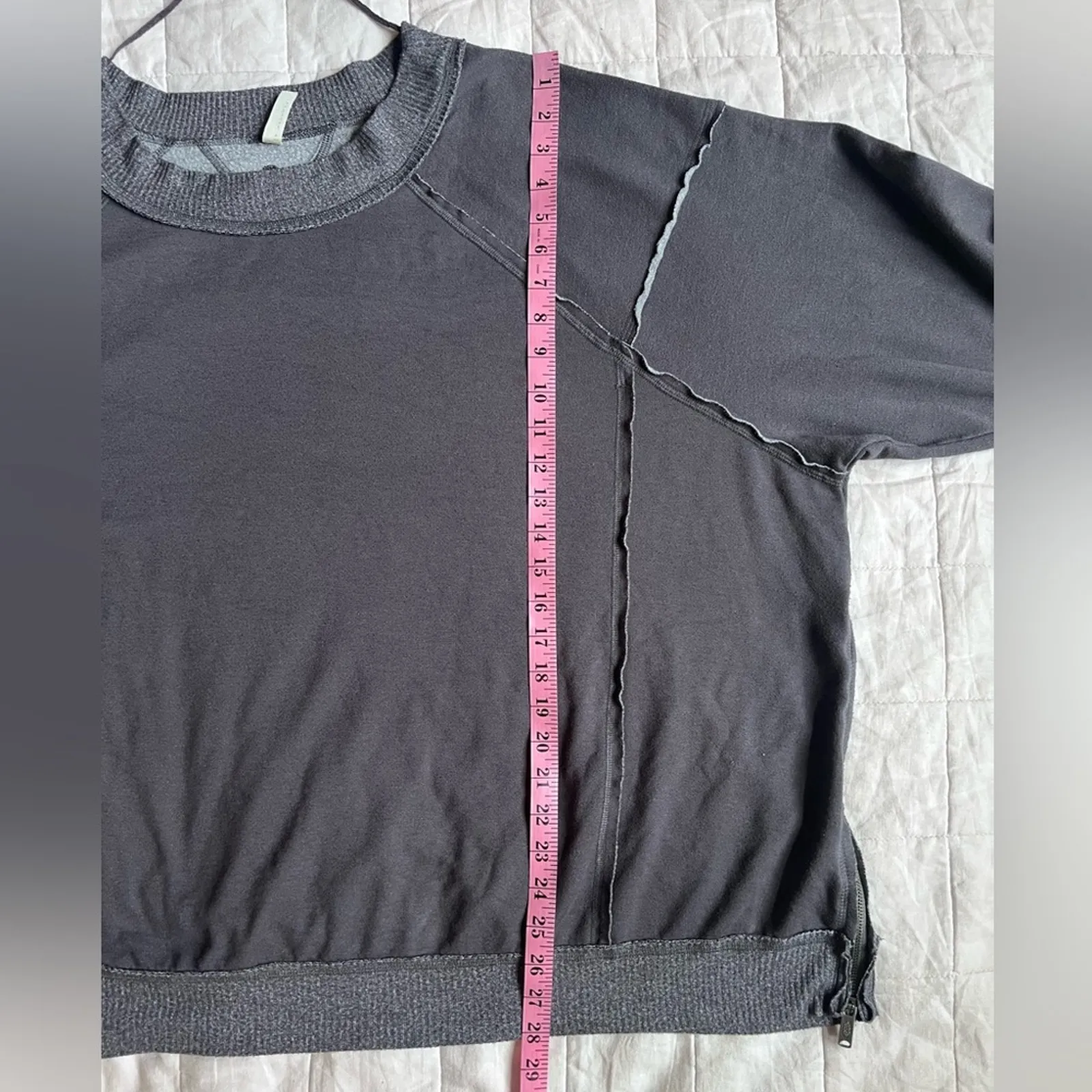 FP Movement Charcoal Exposed Hem Slouchy Oversized Sweatshirt Zippered Sides - Image 6