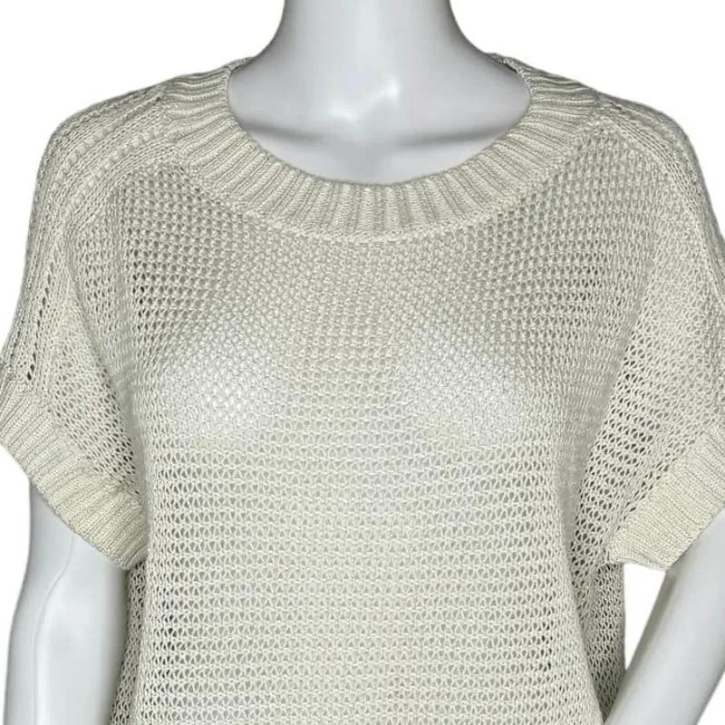 Tommy Bahama Sweater Womens XS Cream Silver‎ Shimmer Open Knit Beach Bohemian - Image 5