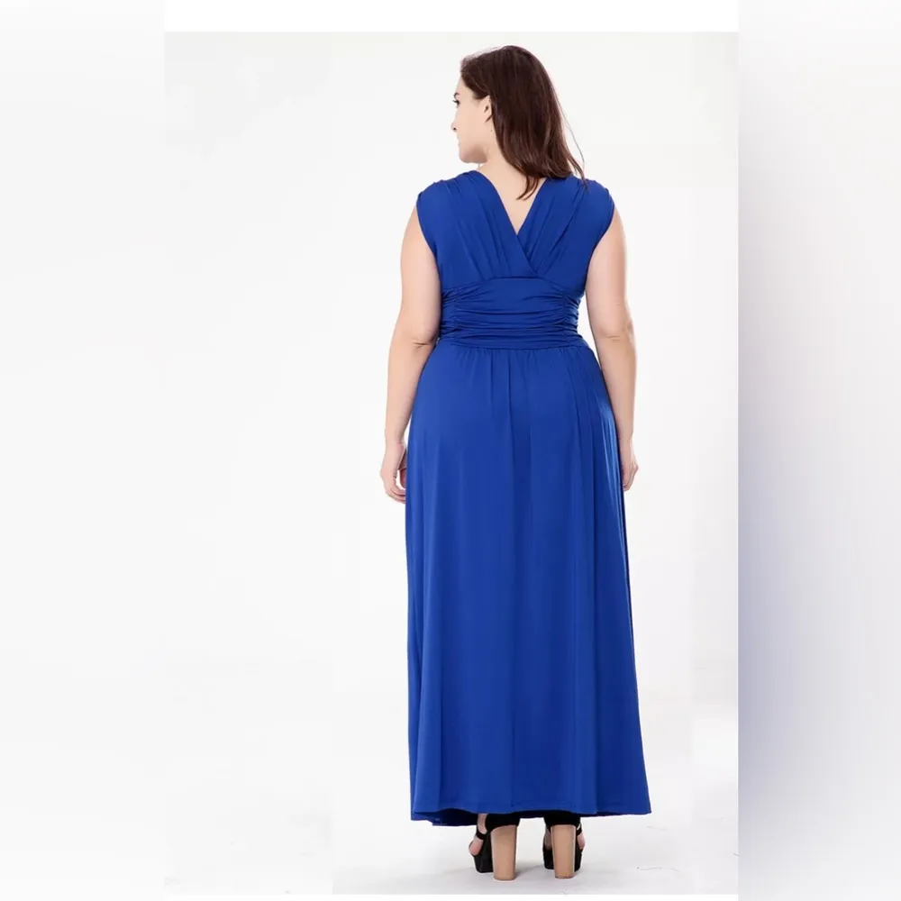Plus Size Women Elegant V Neck Long Dress Sleeveless Wedding Evening Dress Gown - Image 3