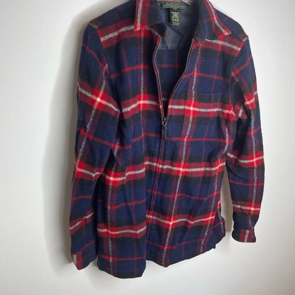 Lauren Ralph Lauren Womens Red Wool Plaid Zip Up Cardigan Jacket Size PP Small S - Image 2
