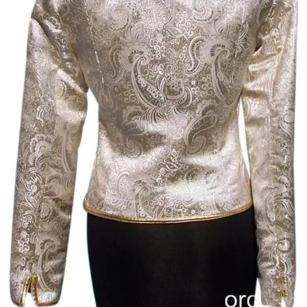 Cache Gold / Silver Metallic Brocade Top Jacket Lined Rhinestone Button $198 NWT Size 4 - Image 5