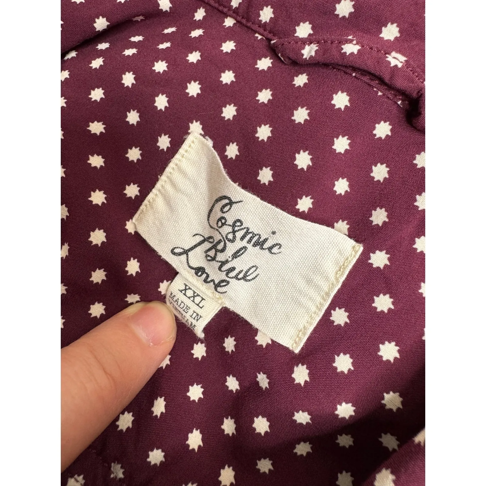 Cosmic Love Burgundy White Polka Dot Roll Tab Sleeve Button Up Shirt Women's XXL Size 2X - Image 3