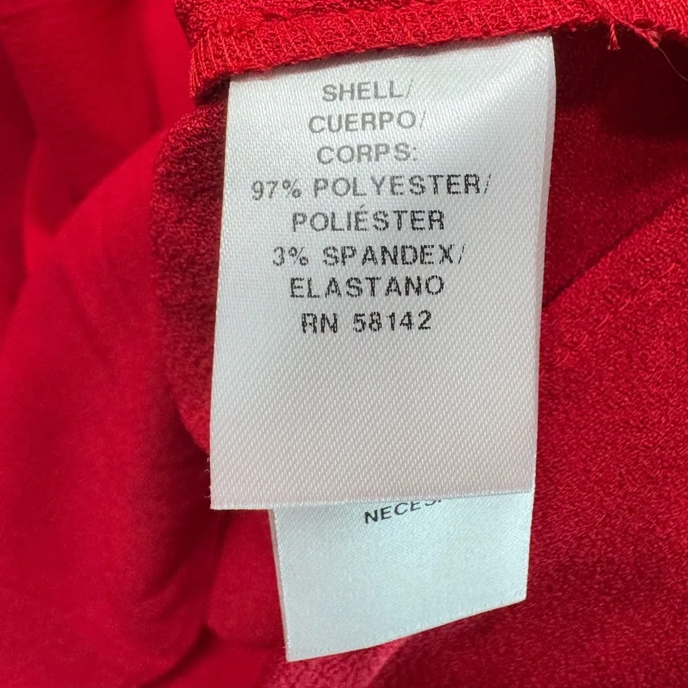 Red Crepe Shift Dress Pleated Back & Shoulders V Neck Half Sleeve London Times - Image 7