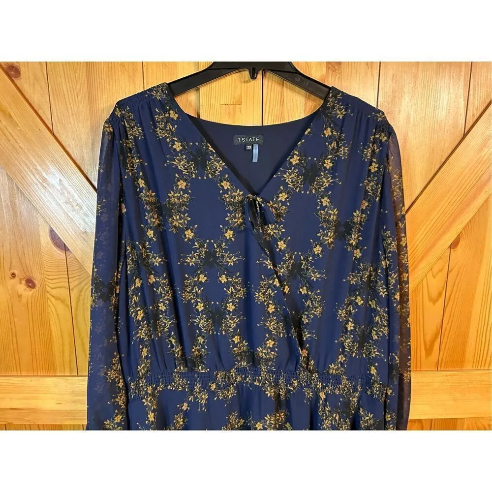 1.STATE Floral Blue Night Golden Hour Dress Size 2X nwt (4822) - Image 3