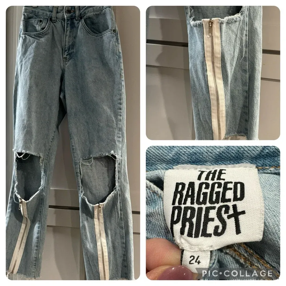 ASOS The Ragged Priest Distressed Ripped‎ Straight Leg Jeans Zipper Legs Size 24 - Image 2