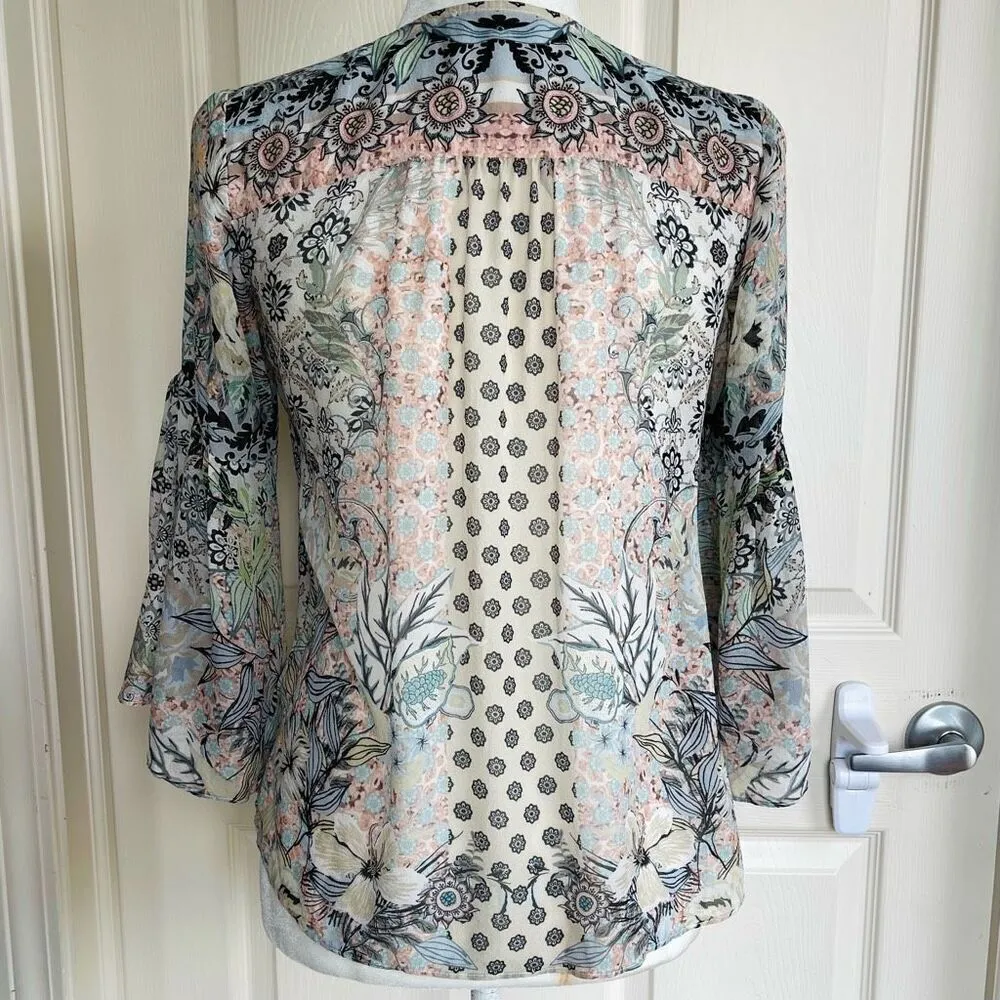 Hale Bob 100% Silk Bell Sleeve Button Blouse - XS - Image 4