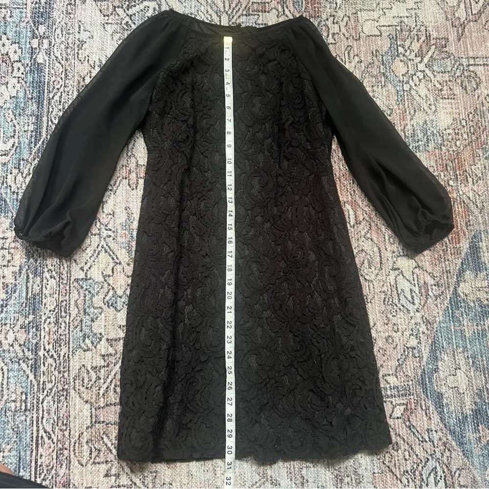 Adrianna Papell Elegant Black Lace Overlay Dress Sheer 3/4 Length Sleeve 8P - Image 6