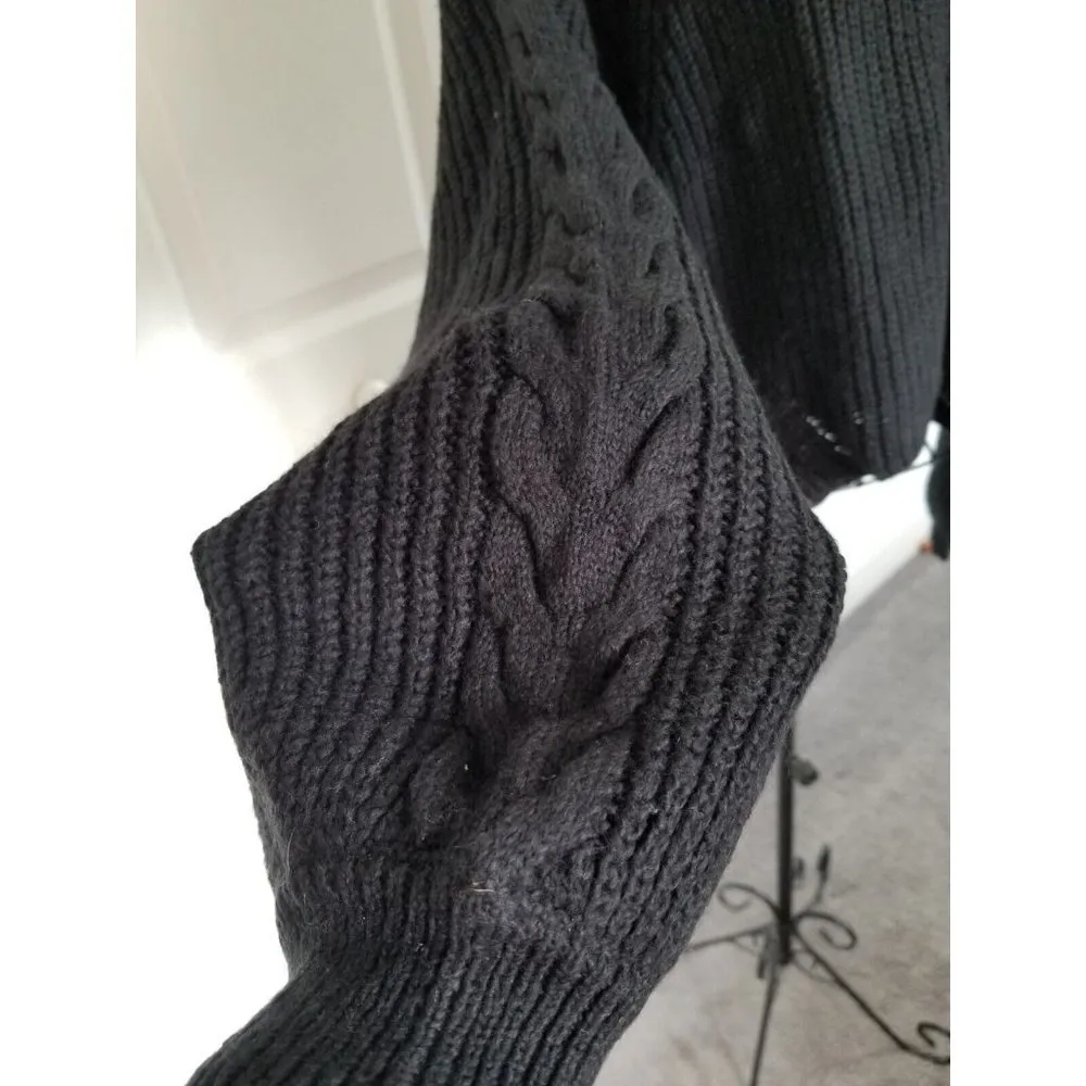 BP Black Chunky Knit Cropped Long Sleeve Oversized Sweater Mock Neck Womens Sz L - Image 4