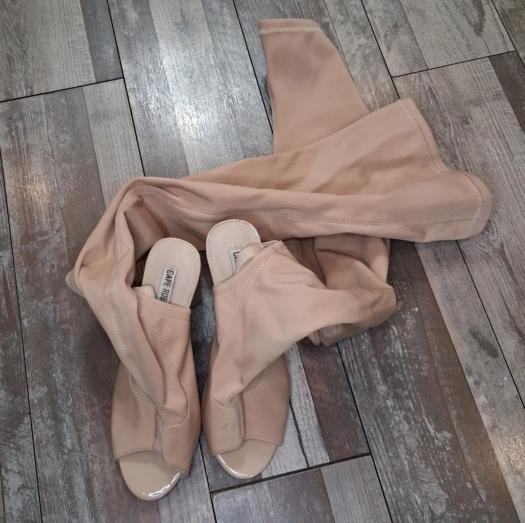 Cape Robbin Tan Over the Knee Peep Toe Women's Boots Size 8.5 - Image 5