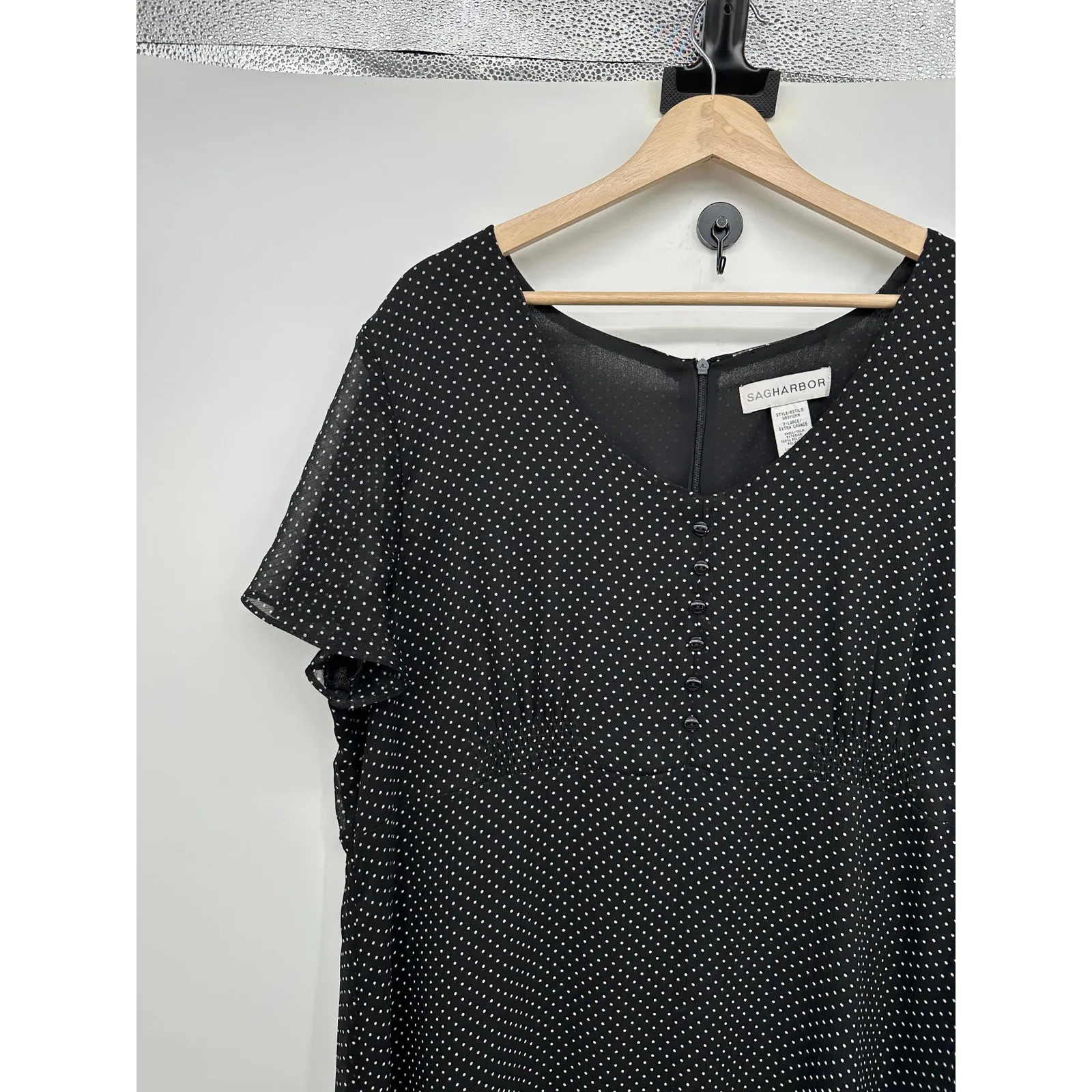 Sagharbor Womens Black Maxi Dress Size XL Dainty Fairy Y2K Polka Dot Coquette - Image 4