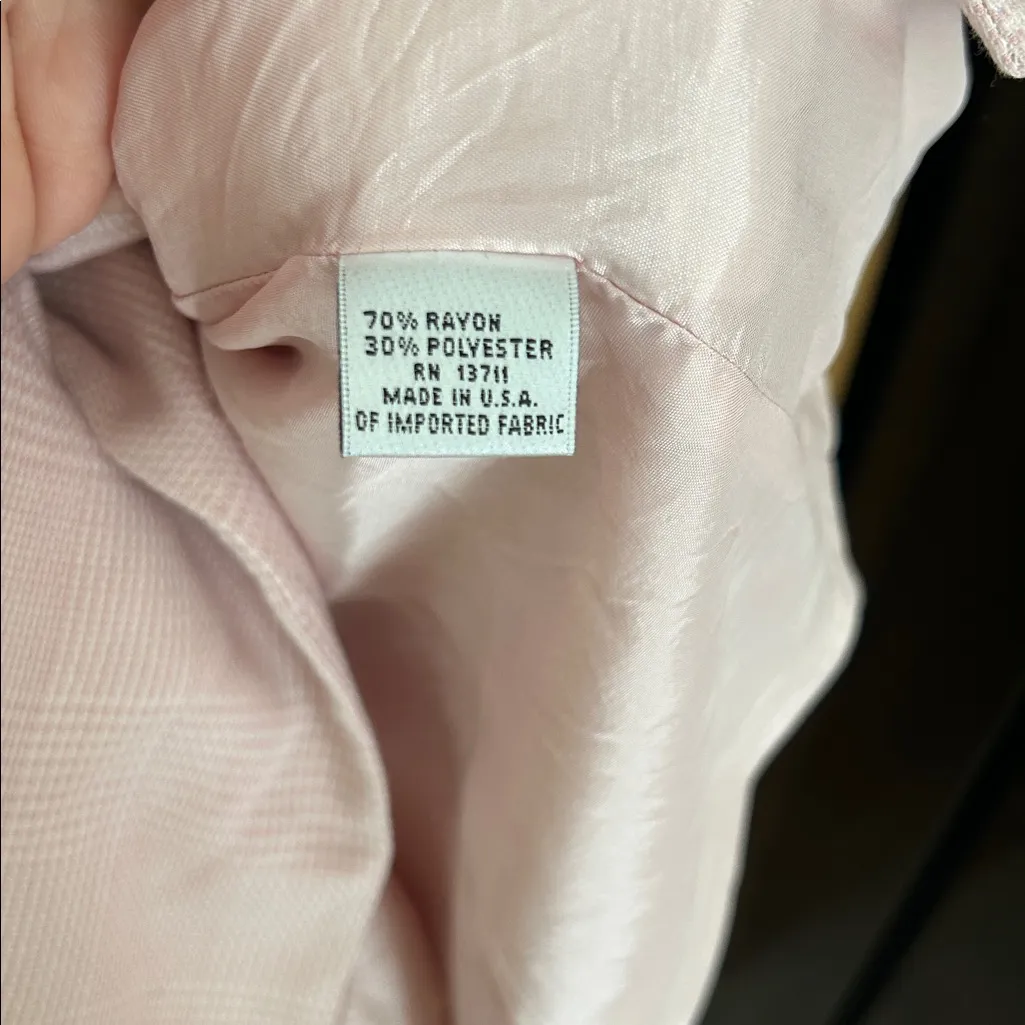 Vintage Valerie Stevens Plaid Light Pink Blazer Jacket Shoulder Pad Size 4 - Image 5