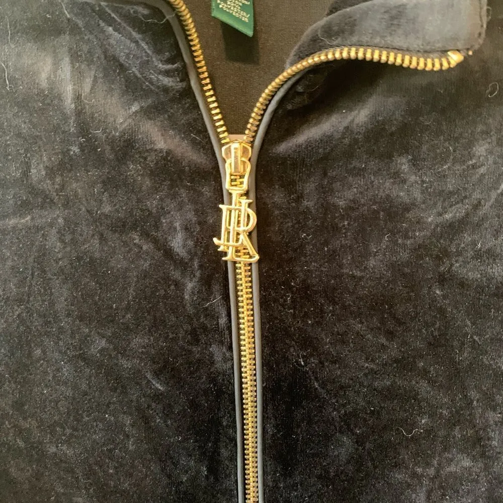 Lauren Ralph Lauren black velour zip up jacket size petite small Black - Image 7