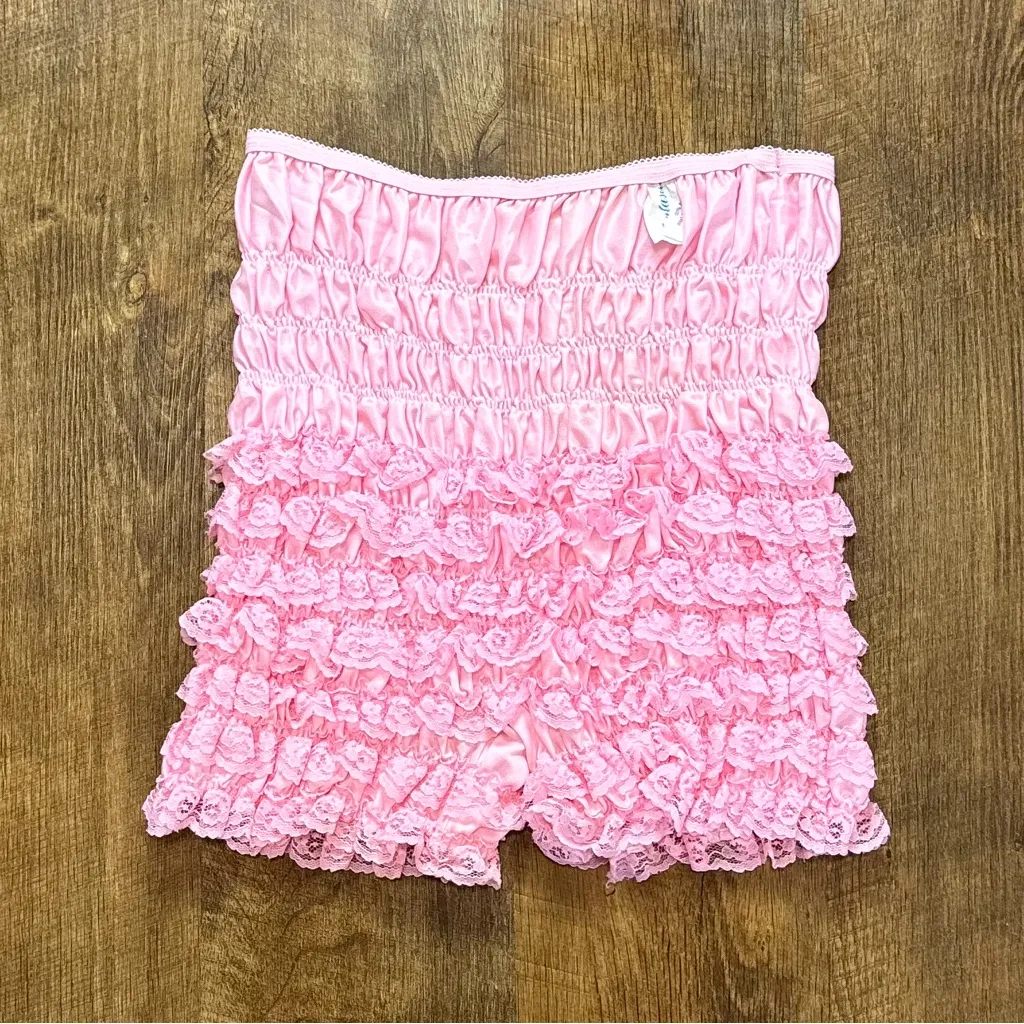Vtg Fantasia Pink Ruffle Bloomers Shorts Sz Large 80s Stretch High Rise - Image 2