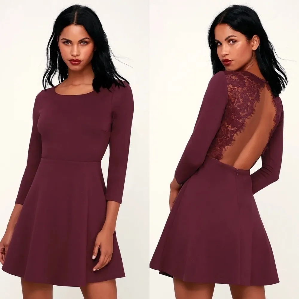 Lulu’s • Felicity Plum‎ Purple Backless Lace Skater Mini Dress, Size Small - Image 2