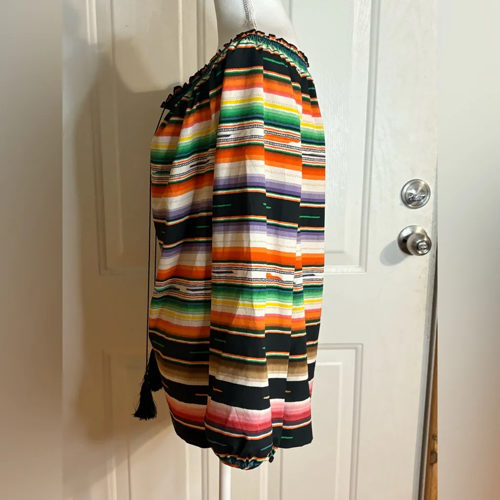 Lauren Ralph Lauren Stripe Southwestern Style Blouse with tassels. Size M - Image 3