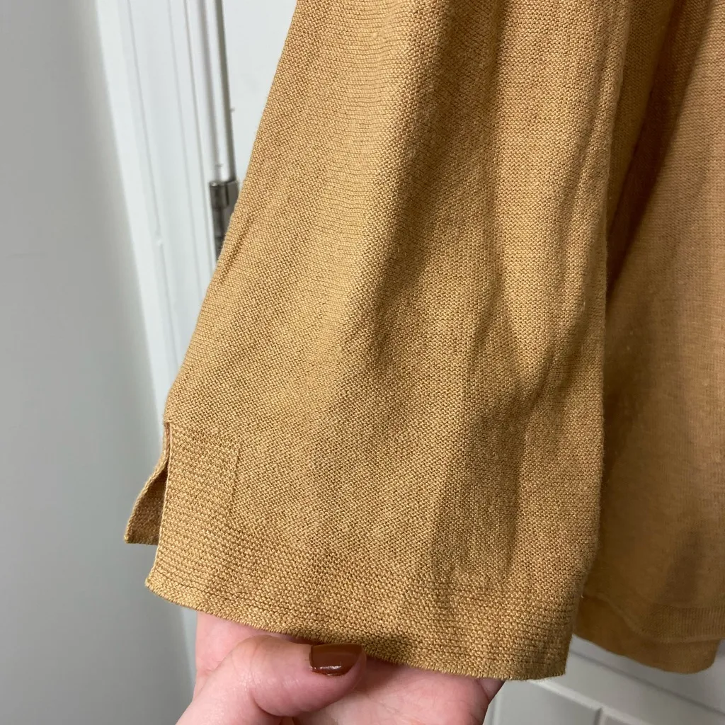 EUC J. Jill women’s tan linen blend 3/4 sleeve lengthy tall top‎ blouse large - Image 2