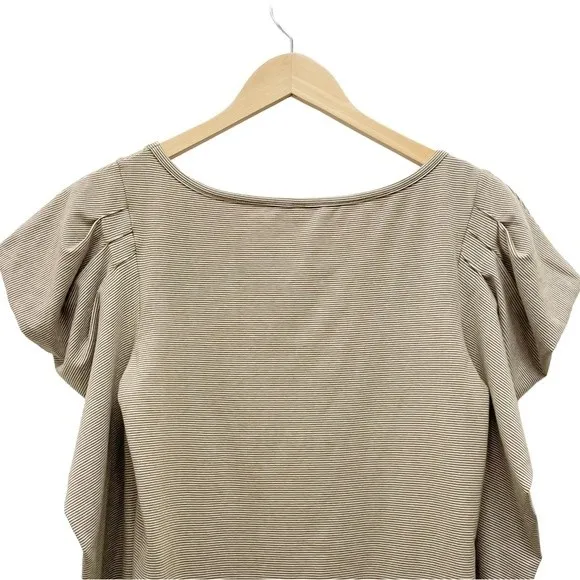 Free People Penelope Tan Striped Knit Top Long Ruched Puff Sleeves Size Medium - Image 6