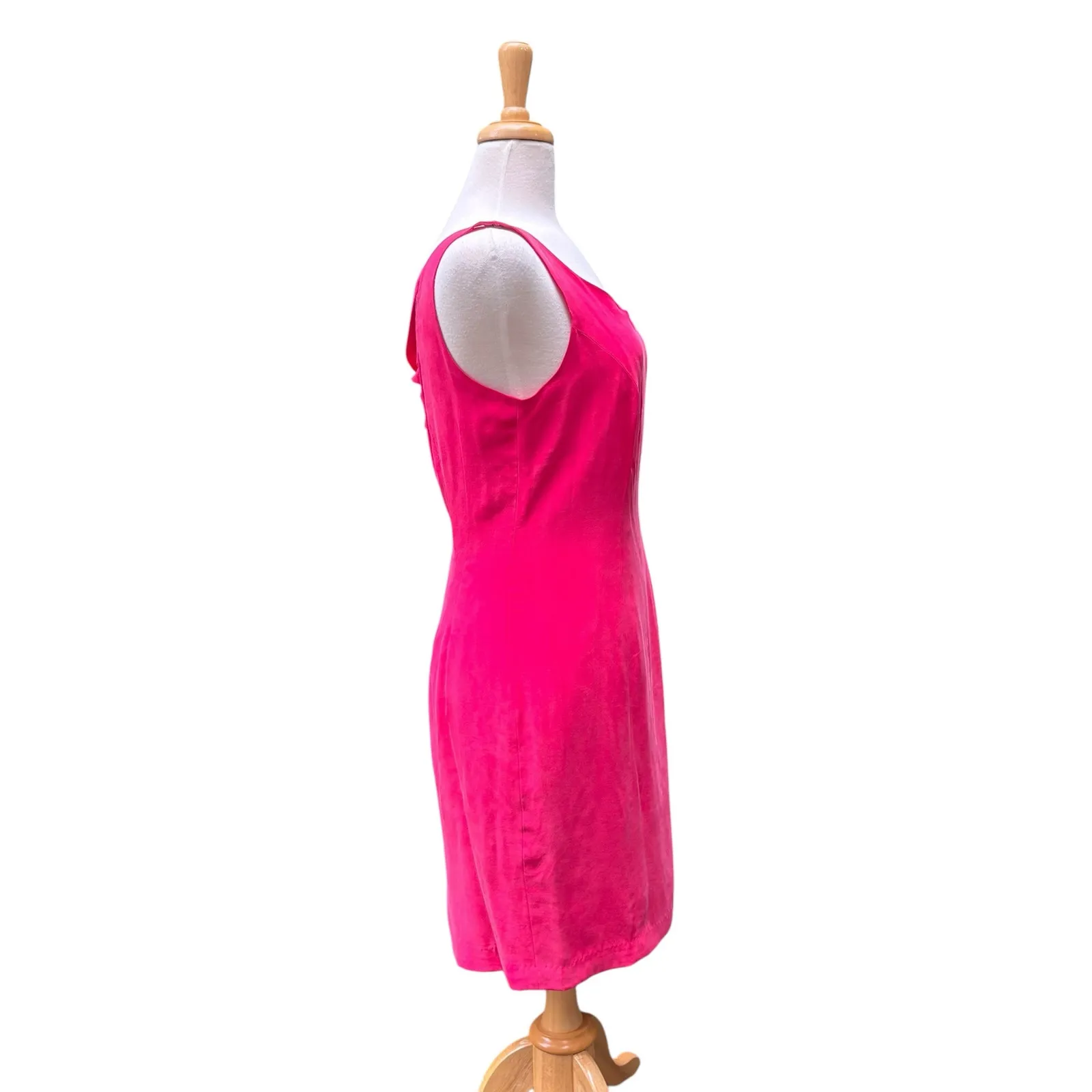 VTG Y2K Maggie London Silk Mini Dress S 8 Hot Pink Strappy Sheath Party Cocktail - Image 9