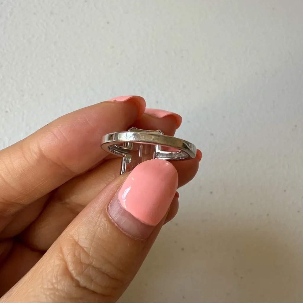 Sterling Silver Ring with emerald cut big White Quartz Stone size 7 - Image 5