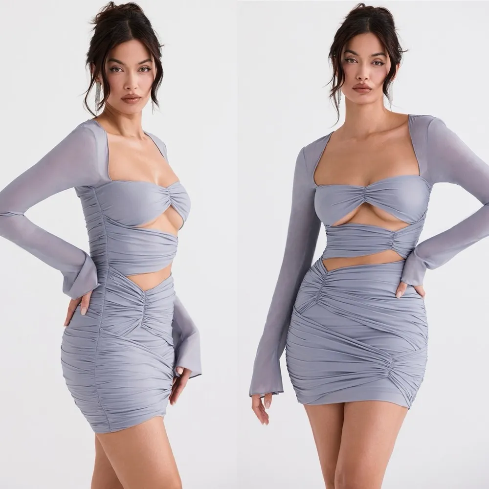 House of CB Camille Dove Grey Real Silk Mini Dress M - Image 7