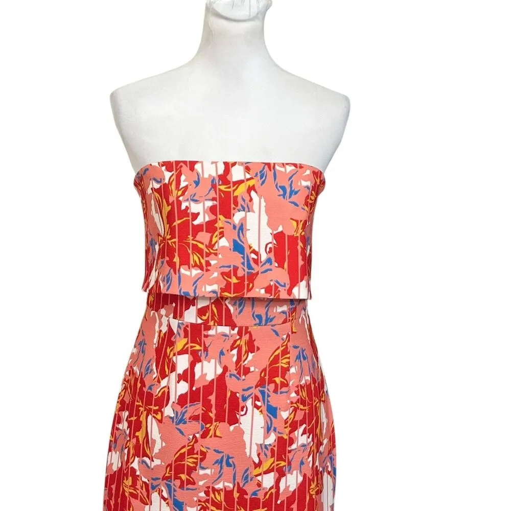 C/MEO Collective Strapless Coral Print Midi Dress Women’s Size Large - Image 5