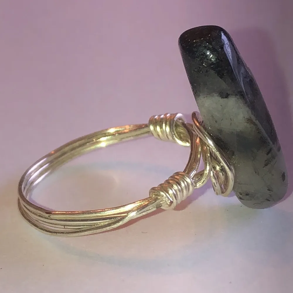 Size 8 Silver Tone Semi Precious Stone Handmade Boho Wire Wrap Ring - Image 2