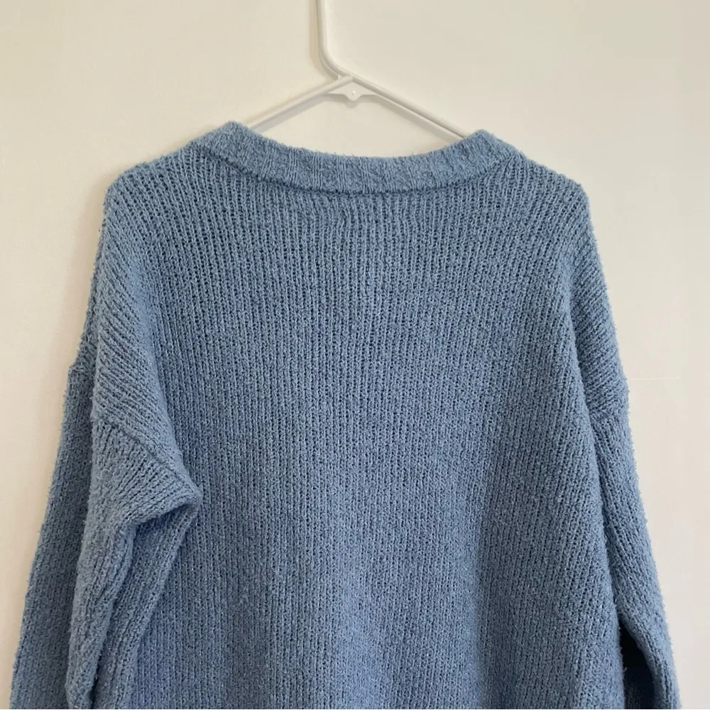 American Eagle  AEO Jegging Fit Henley Pullover Sweater Solid Blue Nubby Textured - Image 13