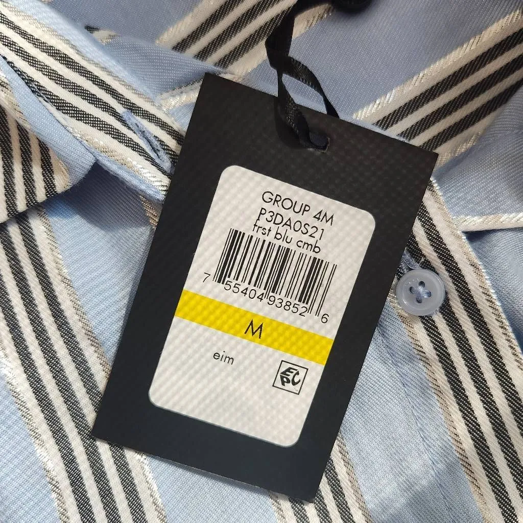 DKNY Blue Striped Button Down Shirt with Silver Metallic Accents NWT Size Medium - Image 8